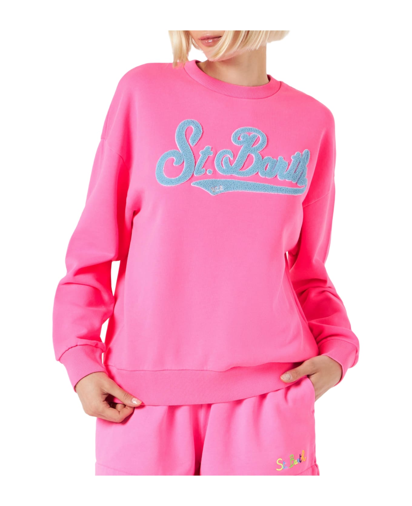 MC2 Saint Barth Woman Fluo Pink Sweatshirt With St. Barth Embroidery - PINK