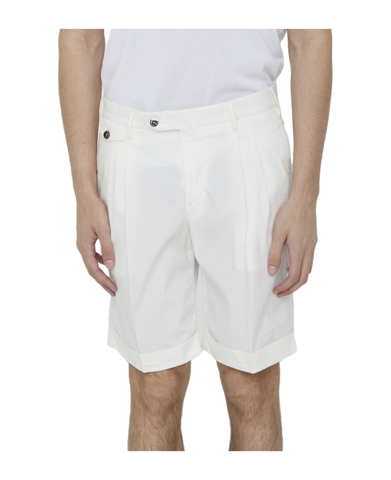 PT Torino Seersucker Bermuda Shorts - WHITE