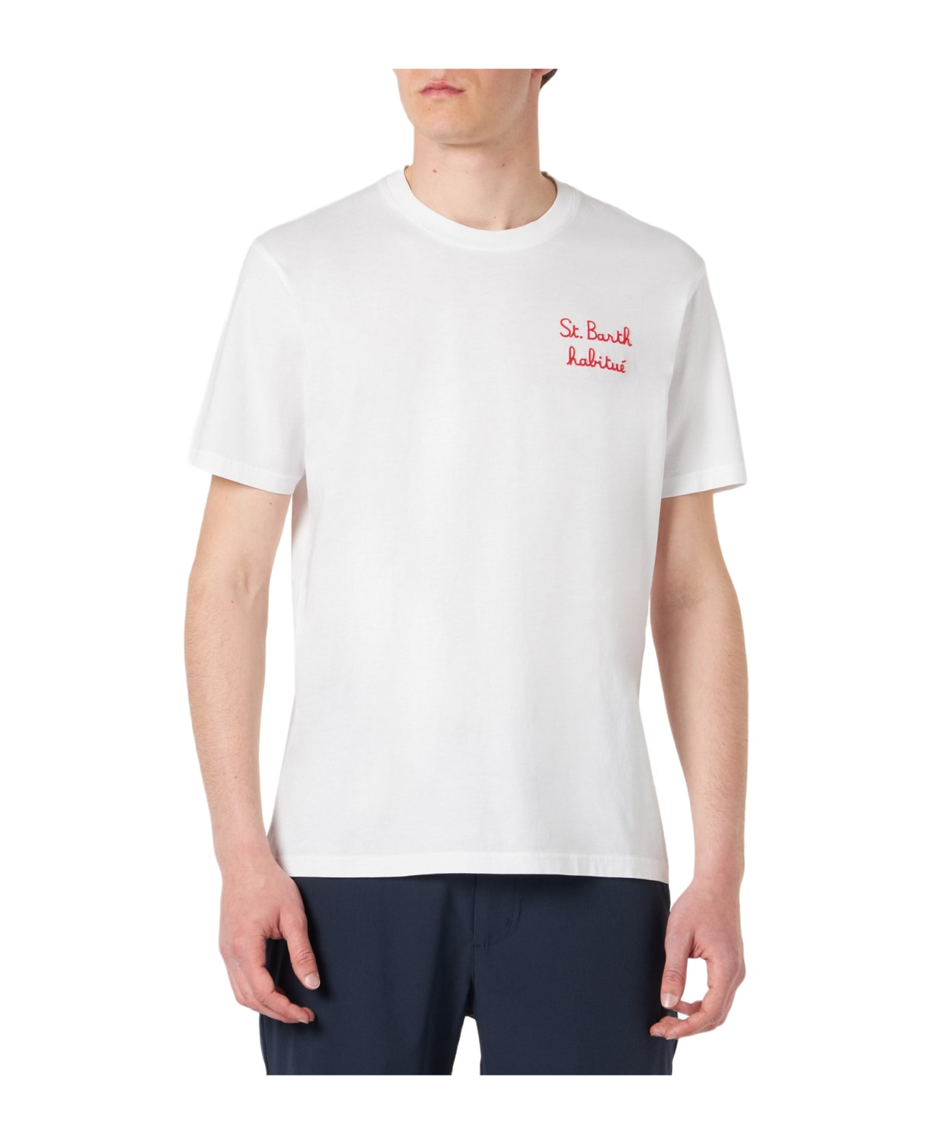 MC2 Saint Barth Man T-shirt With St. Barth Habituè Embroidery - WHITE