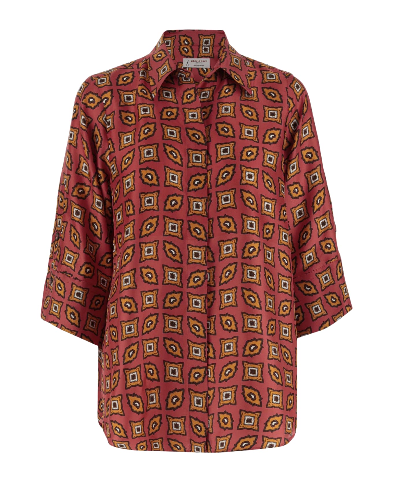 Alberto Biani Silk Shirt With Geometric Pattern - Coral Red