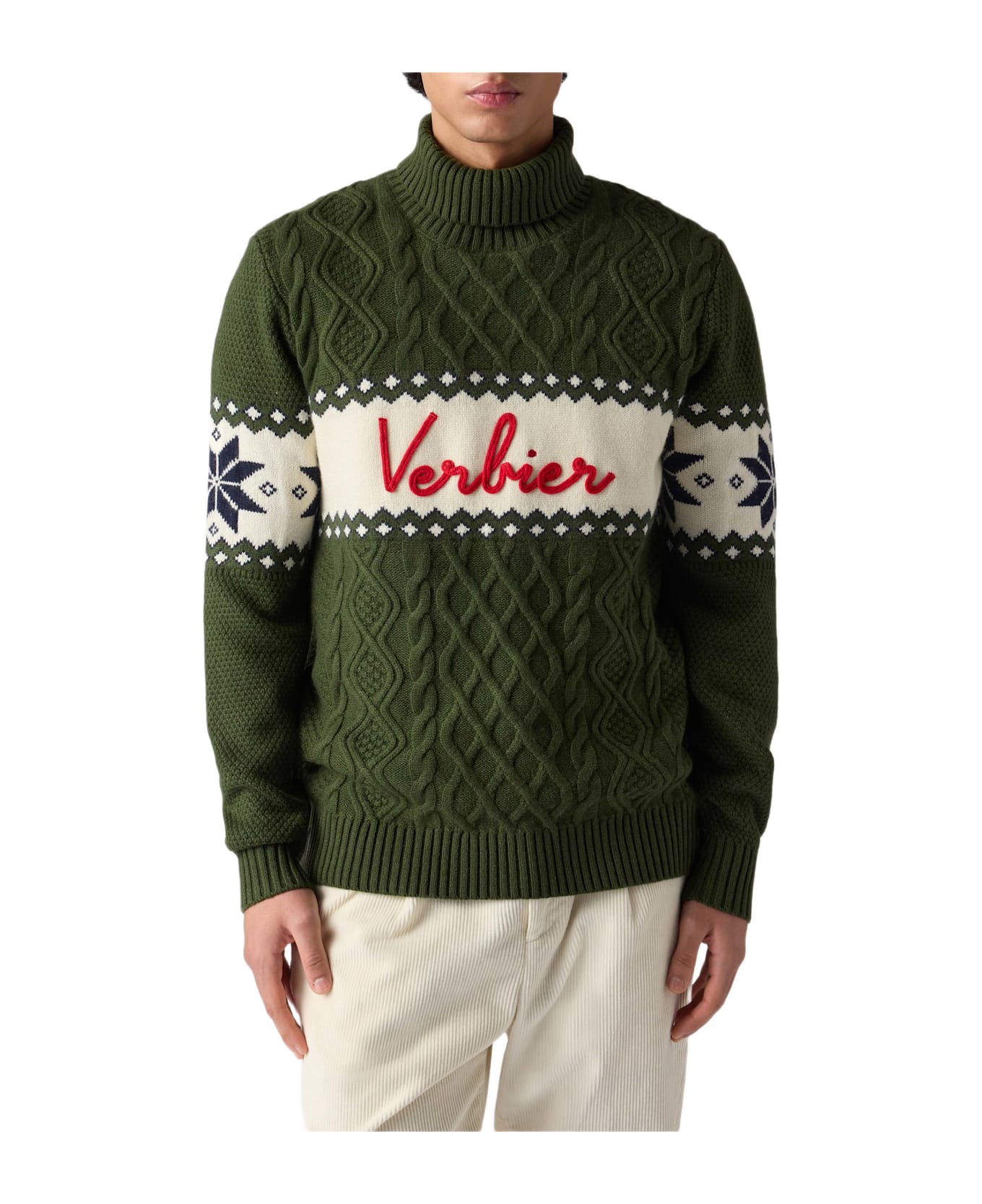 MC2 Saint Barth Half-turtleneck Sweater With Verbier Lettering - GREEN