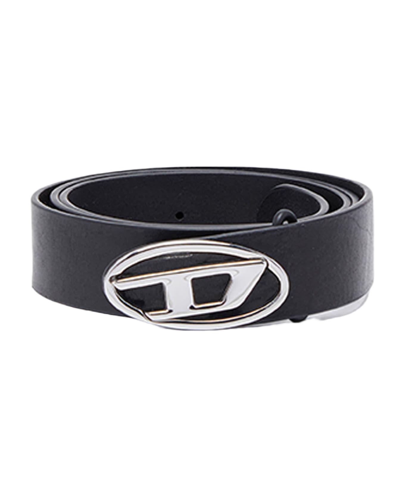 Diesel Oval D Logo B-1dr-layer Mat black and shiny black leather reversible belt - B-1dr Layer - Nero