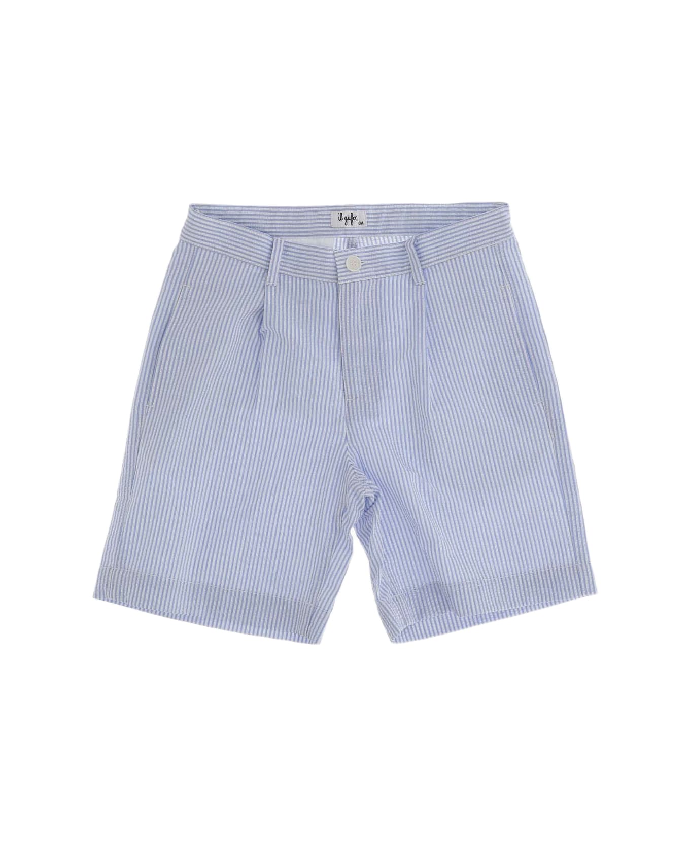 Il Gufo Cotton Short Pants With Striped Pattern - Clear Blue ボトムス