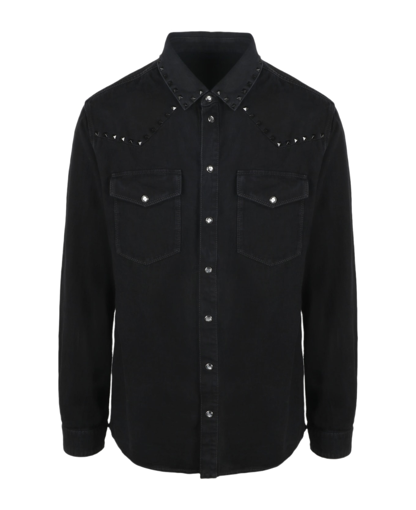 Valentino Black Denim Shirt With Studs - Black シャツ