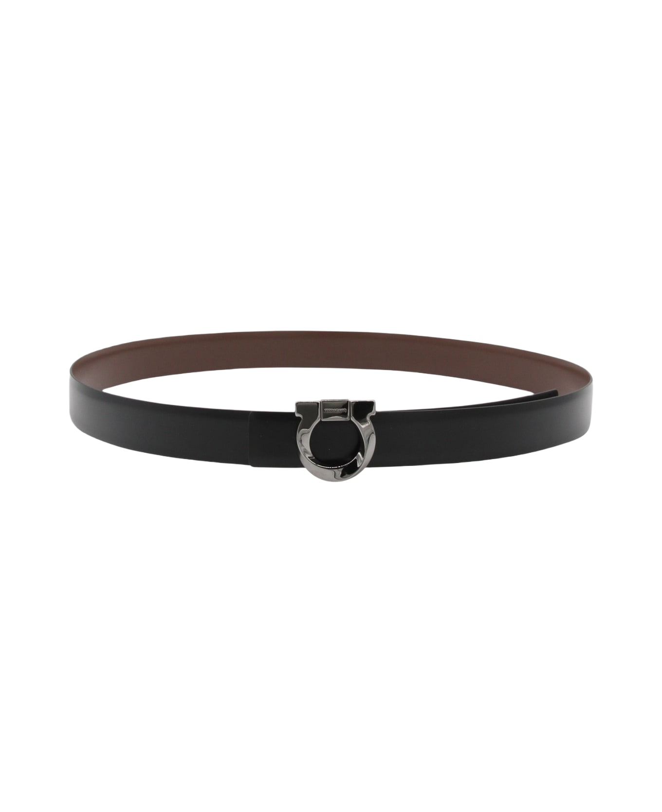 Ferragamo Black And Brown Leather Gancini Reversible Belt - Black ベルト