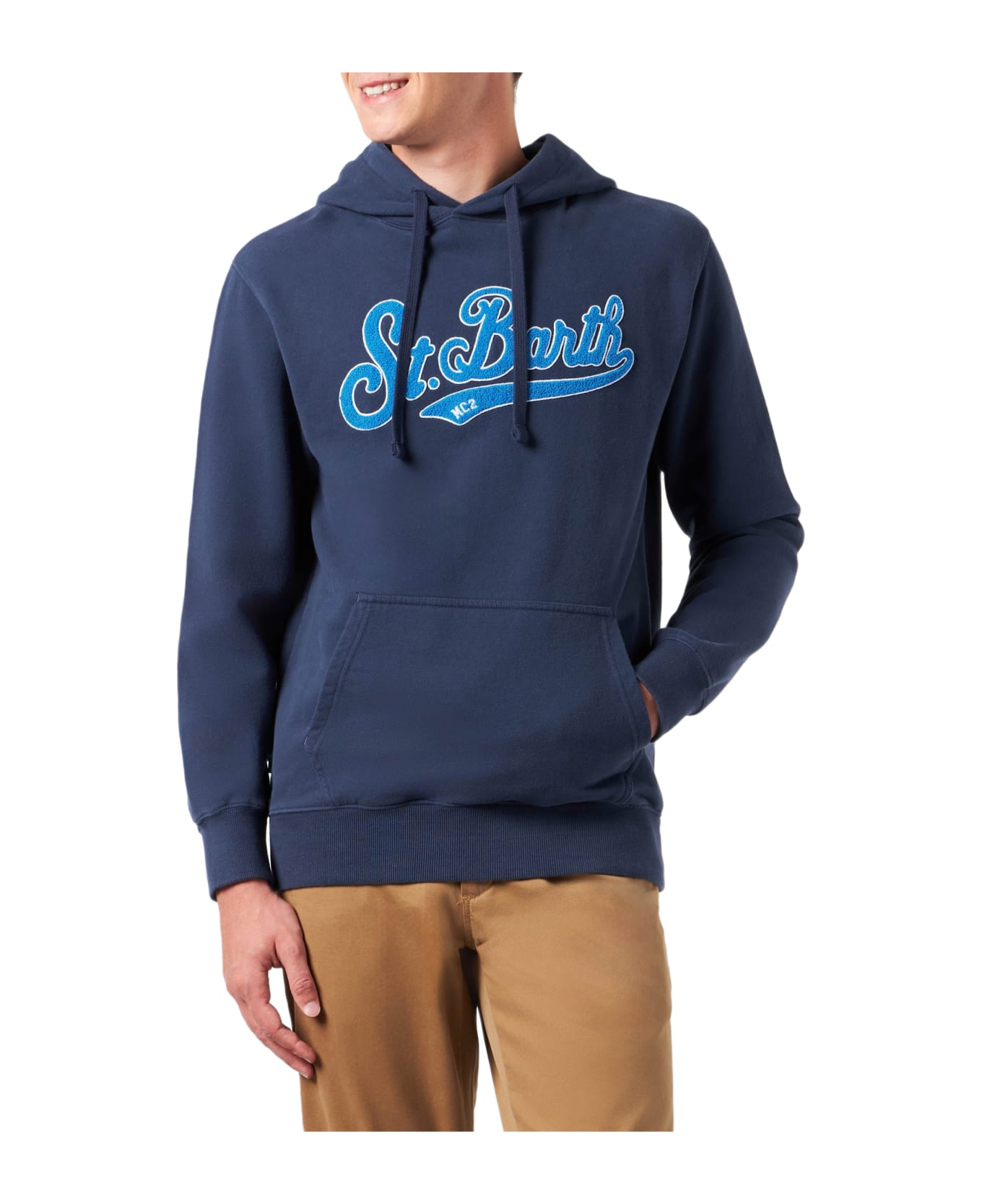 MC2 Saint Barth Man Blue Hoodie With St. Barth Terry Patch - BLUE