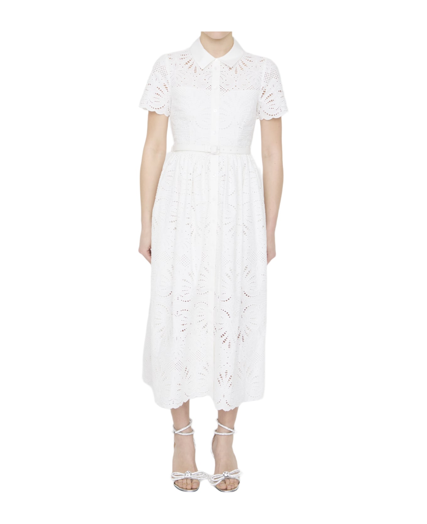 self-portrait Midi Dress In Sangallo Lace - WHITE ワンピース＆ドレス