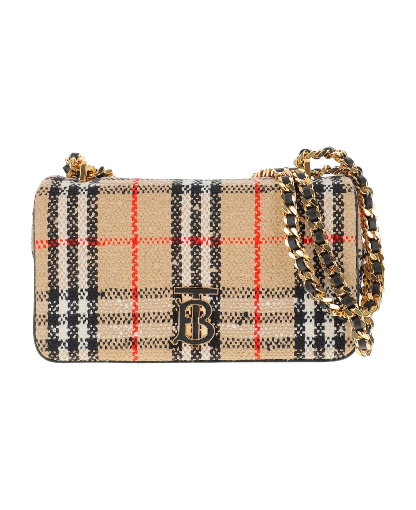 Burberry Lola Small Bouclé Bag With Vintage Check Pattern - Beige ショルダーバッグ