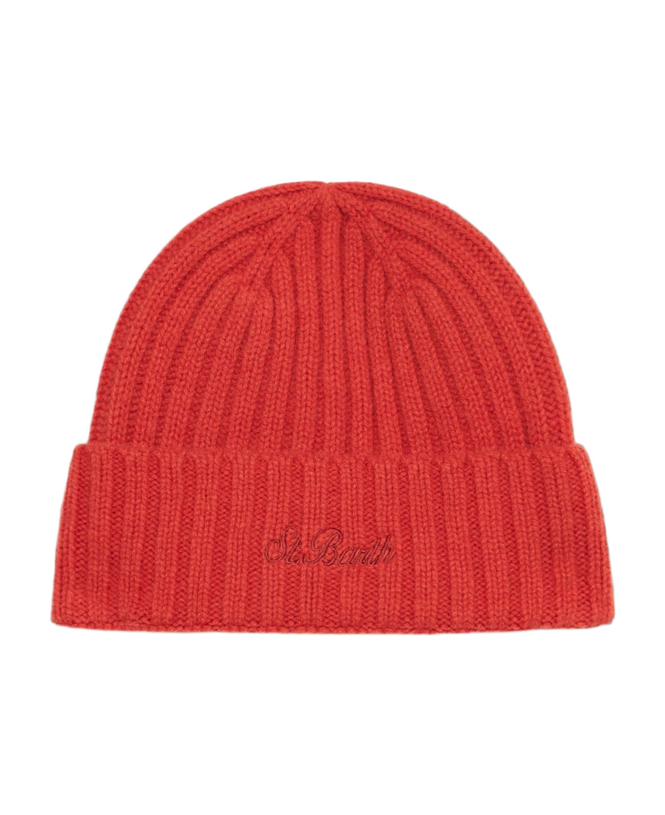 MC2 Saint Barth Man Orange Cashmere Blend Hat Wengen With St. Barth Embroidery - ORANGE