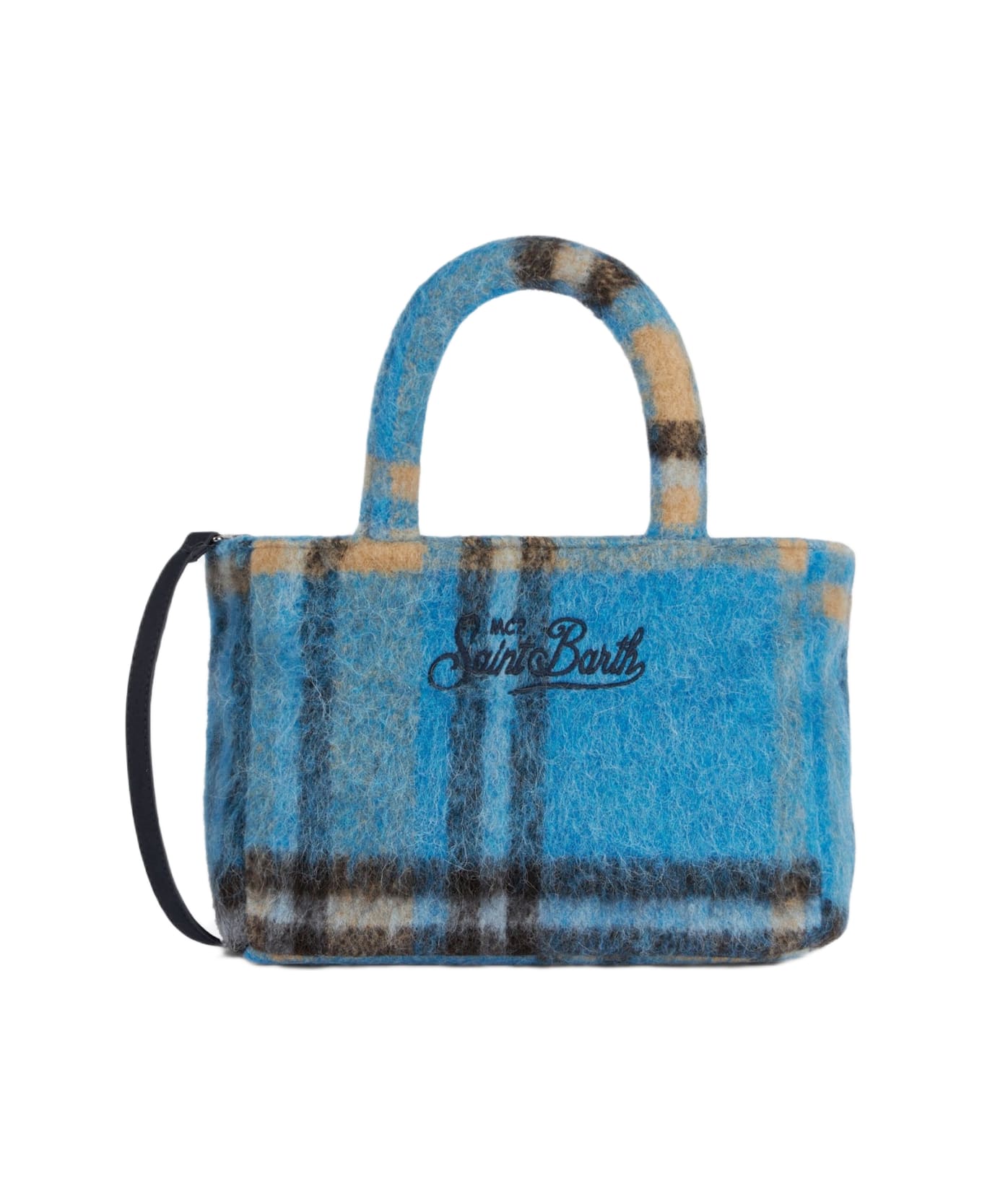MC2 Saint Barth Soft Wooly Clarine Handbag With Tartan Pattern - SKY