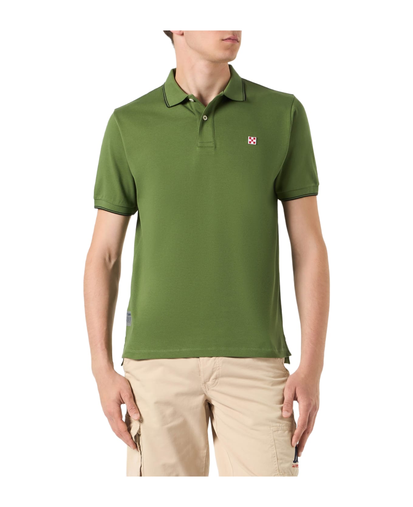 MC2 Saint Barth Military Green Piquet Polo With St. Barth Check Logo - GREEN