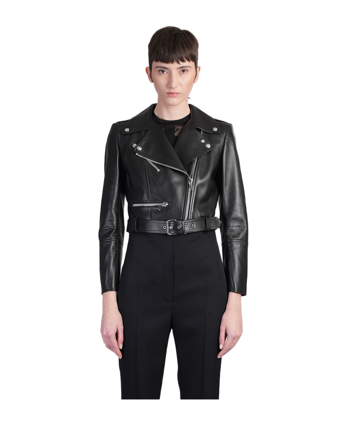 Alexander McQueen Biker Jacket In Black Leather - black