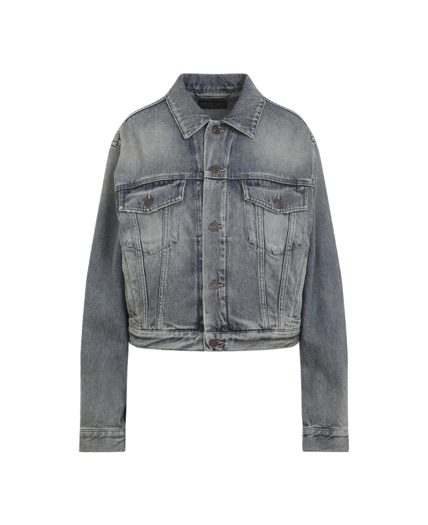 Balenciaga Rhinestone Logo Denim Jacket - Blue Rust