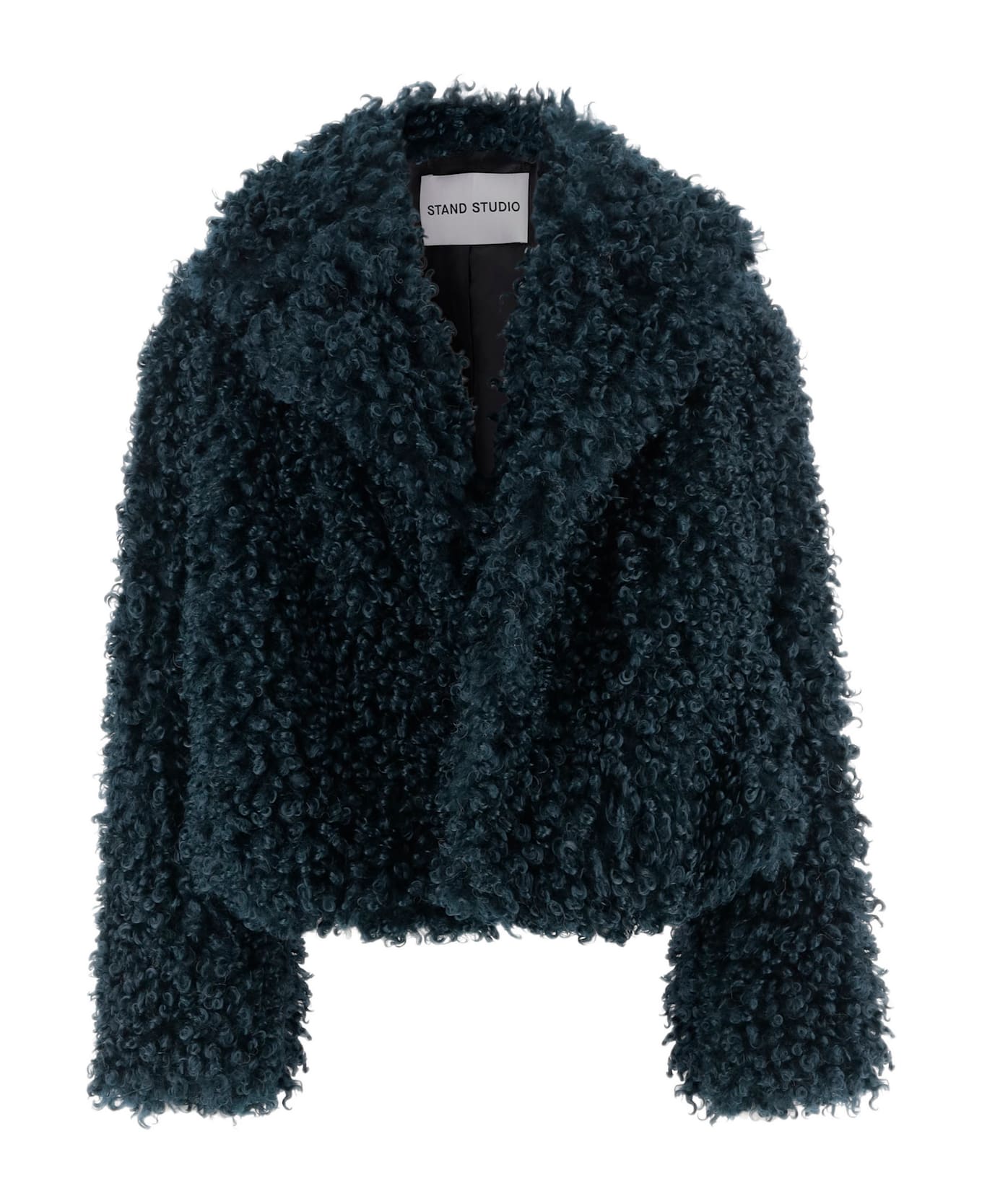 STAND STUDIO Samara Furry Fake Fur Jacket - VERDE Petrolio