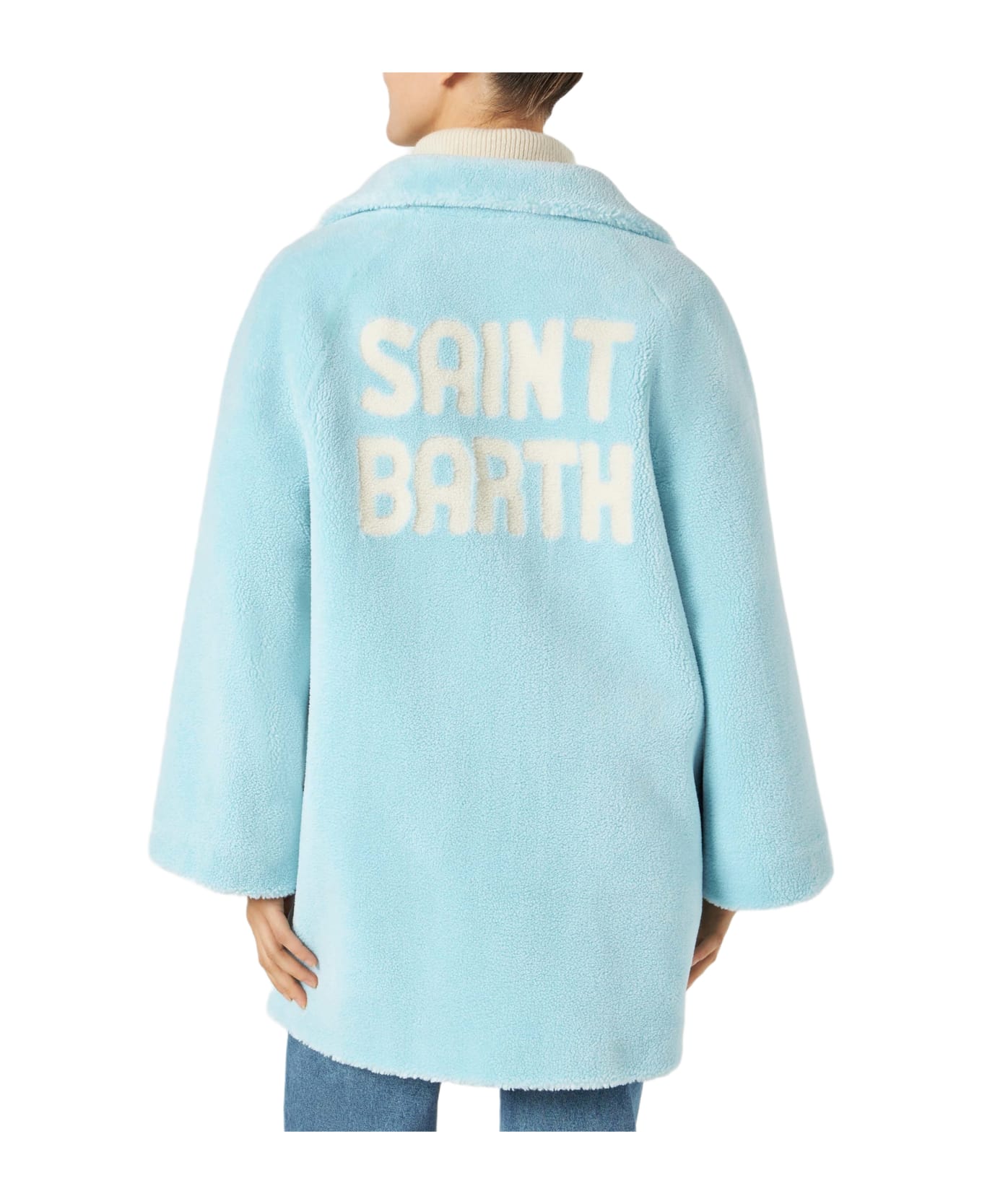 MC2 Saint Barth Woman Coat Light Blue Teddy Fabric - BLUE