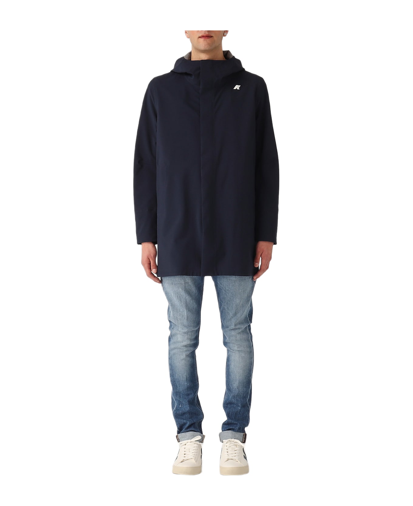 K-Way Tommy Bonded Jersey 3/4 Lunghezza Down Jacket - NAVY