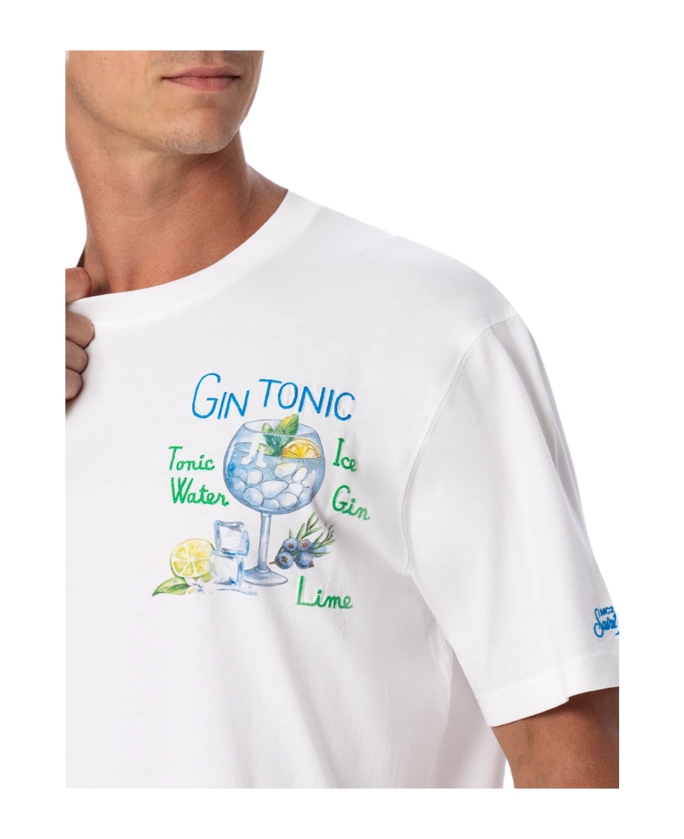 MC2 Saint Barth Man Cotton T-shirt With Gin Tonic Print And Embroidery - WHITE