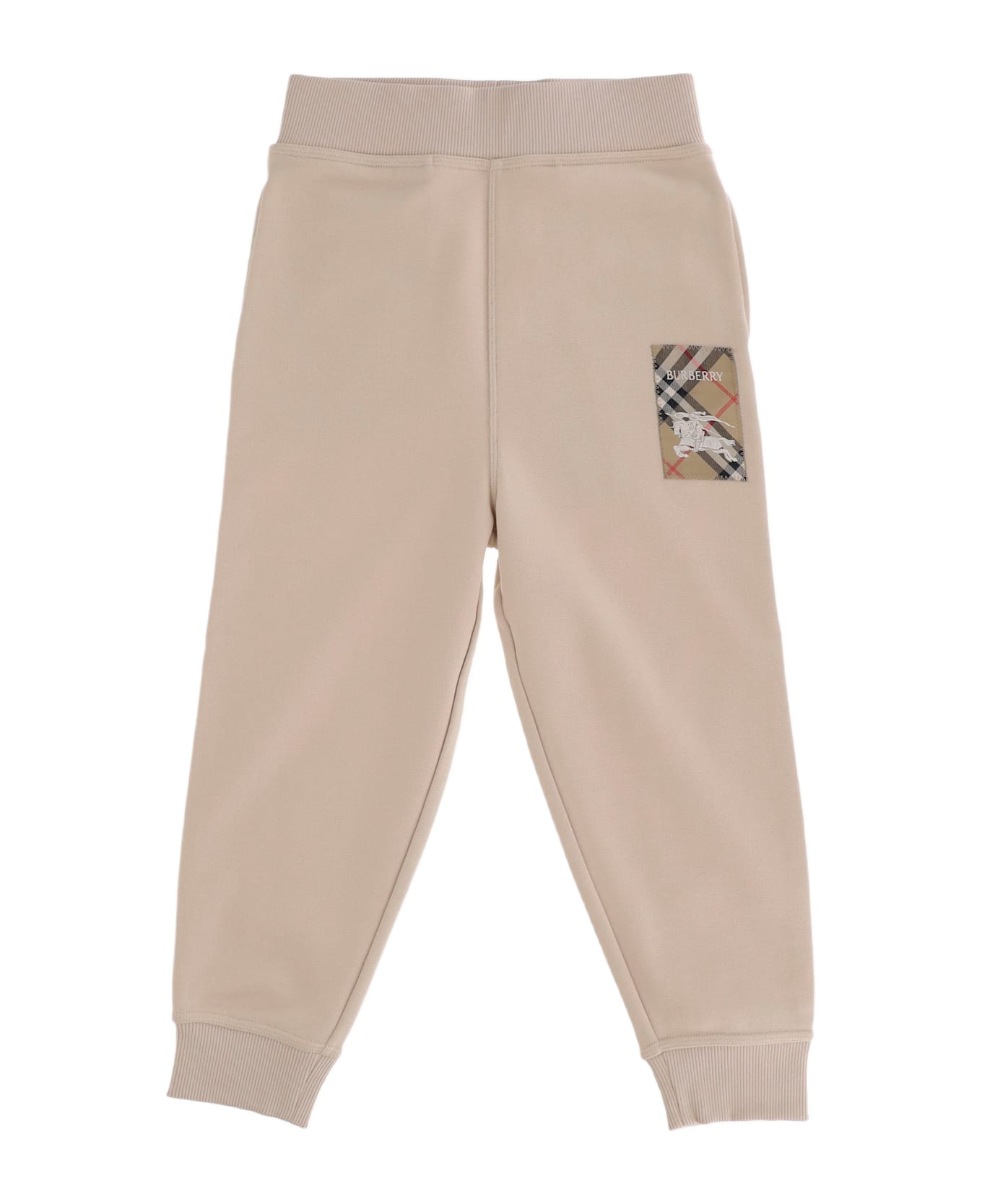 Burberry Cotton Pants With Check Application - Beige