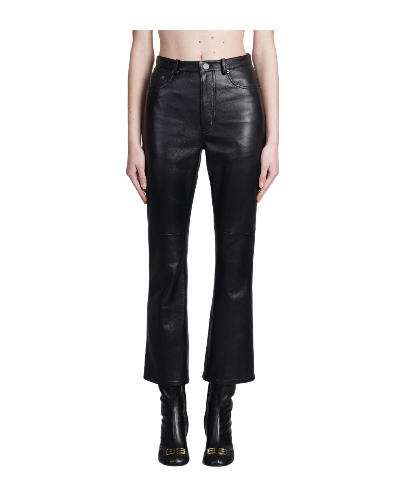 Balenciaga Pants In Black Leather - black ボトムス