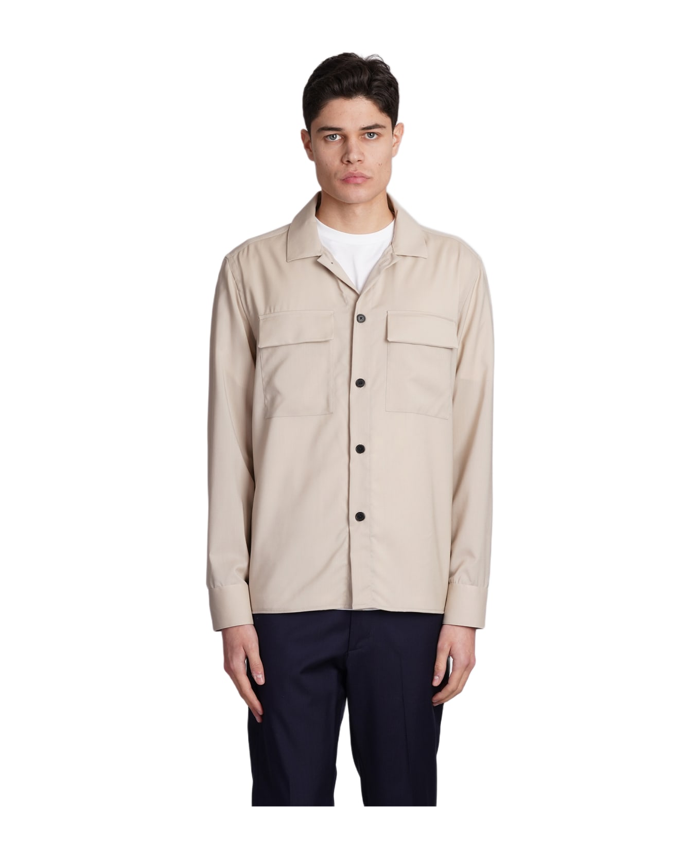 Low Brand Shirt S134 Tropical Shirt In Beige Wool - beige