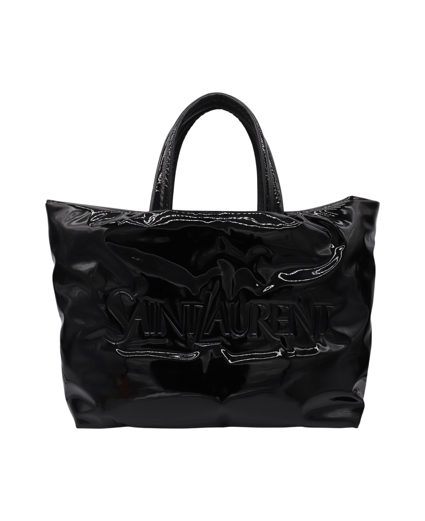 SAINT LAURENT マキシ トート（パテントキャンバス） Saint Laurent Black Patent And Canvas Maxi Tote トートバッグ