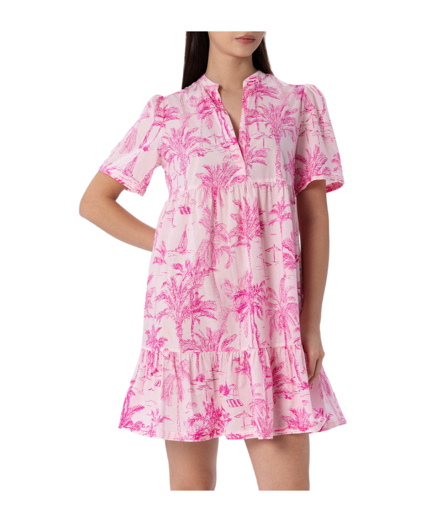 MC2 Saint Barth Woman Cotton Voile Short Dress Siara With Toile De Jouy Print - PINK