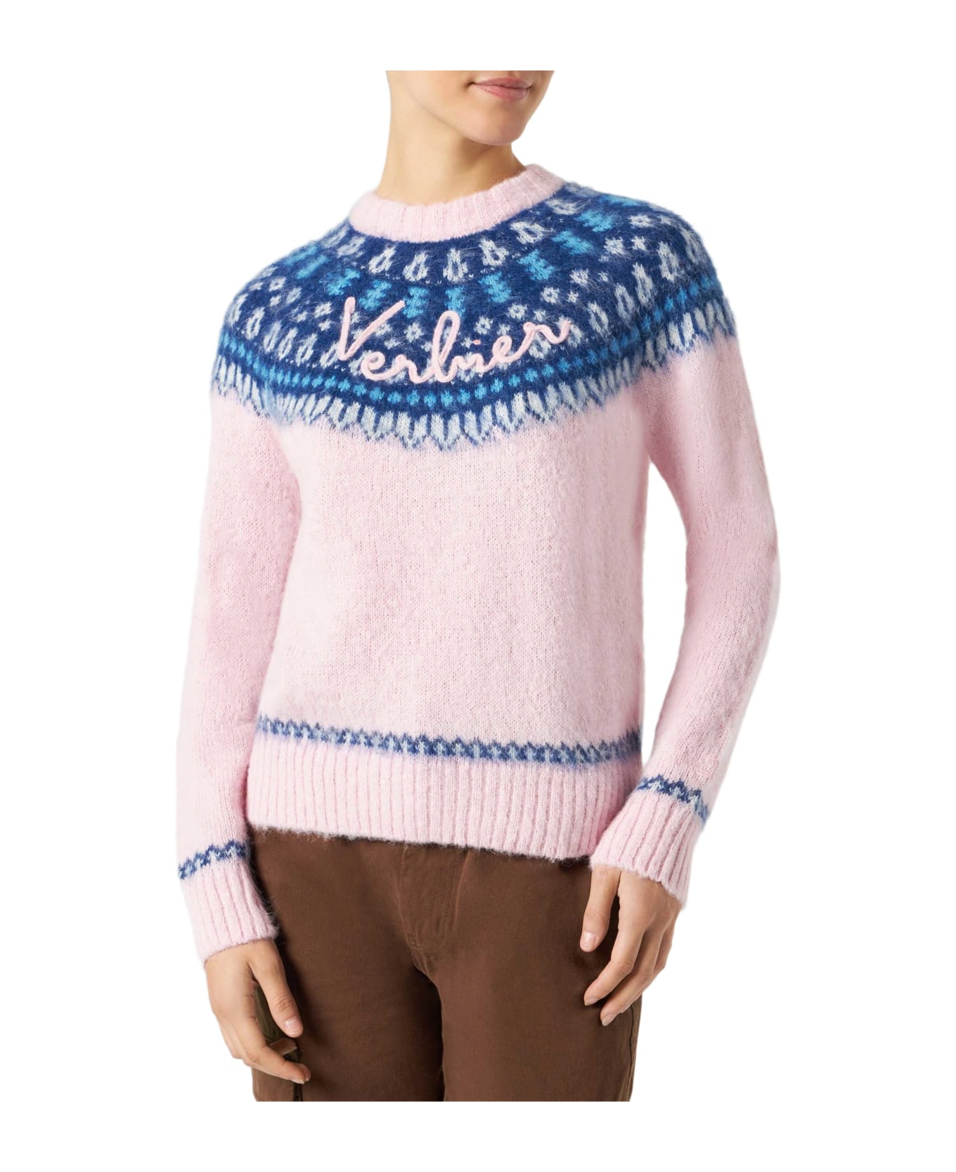 MC2 Saint Barth Woman Pink Crewneck Nordic Jacquard Sweater - PINK ニットウェア