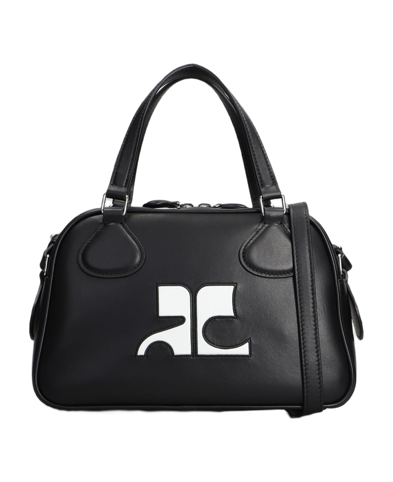 Courrèges Bowling Hand Bag In Black Leather - black