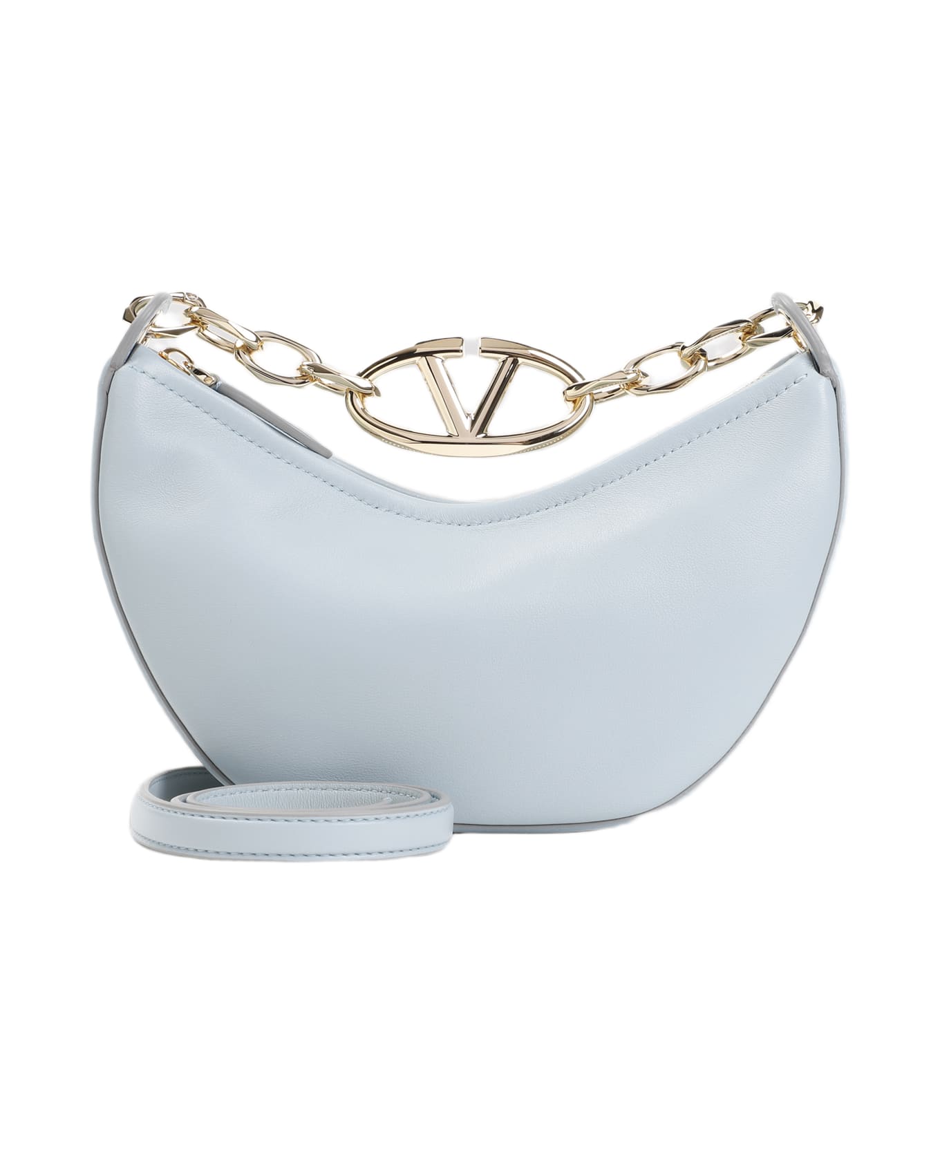 Valentino Garavani Light Blue Leather Mini Hobo Vlogo Moon Handbag - BLUPORCELLANA