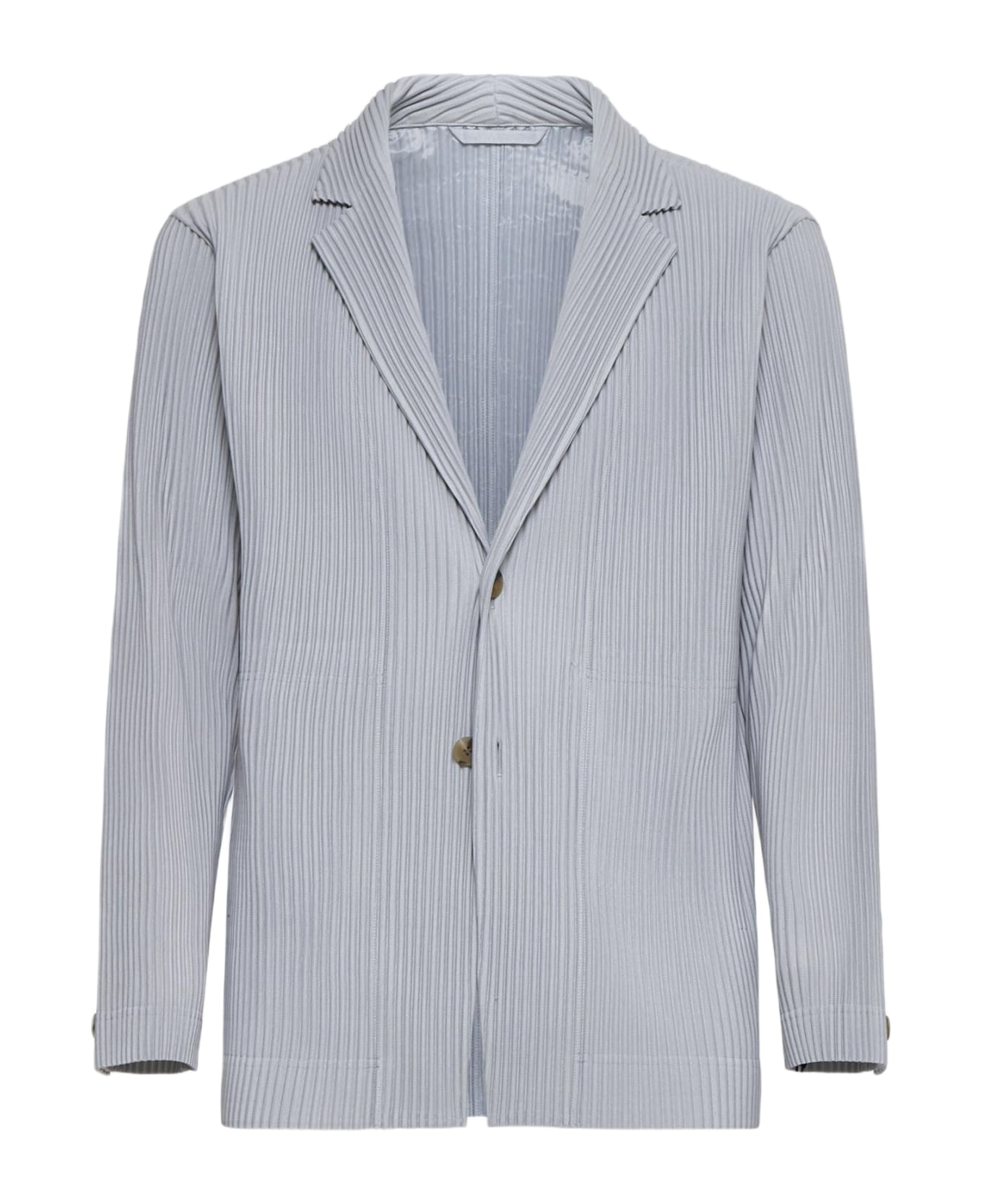 Homme Plissé Issey Miyake Pleated Fabric Single-breasted Blazer - Light Grey