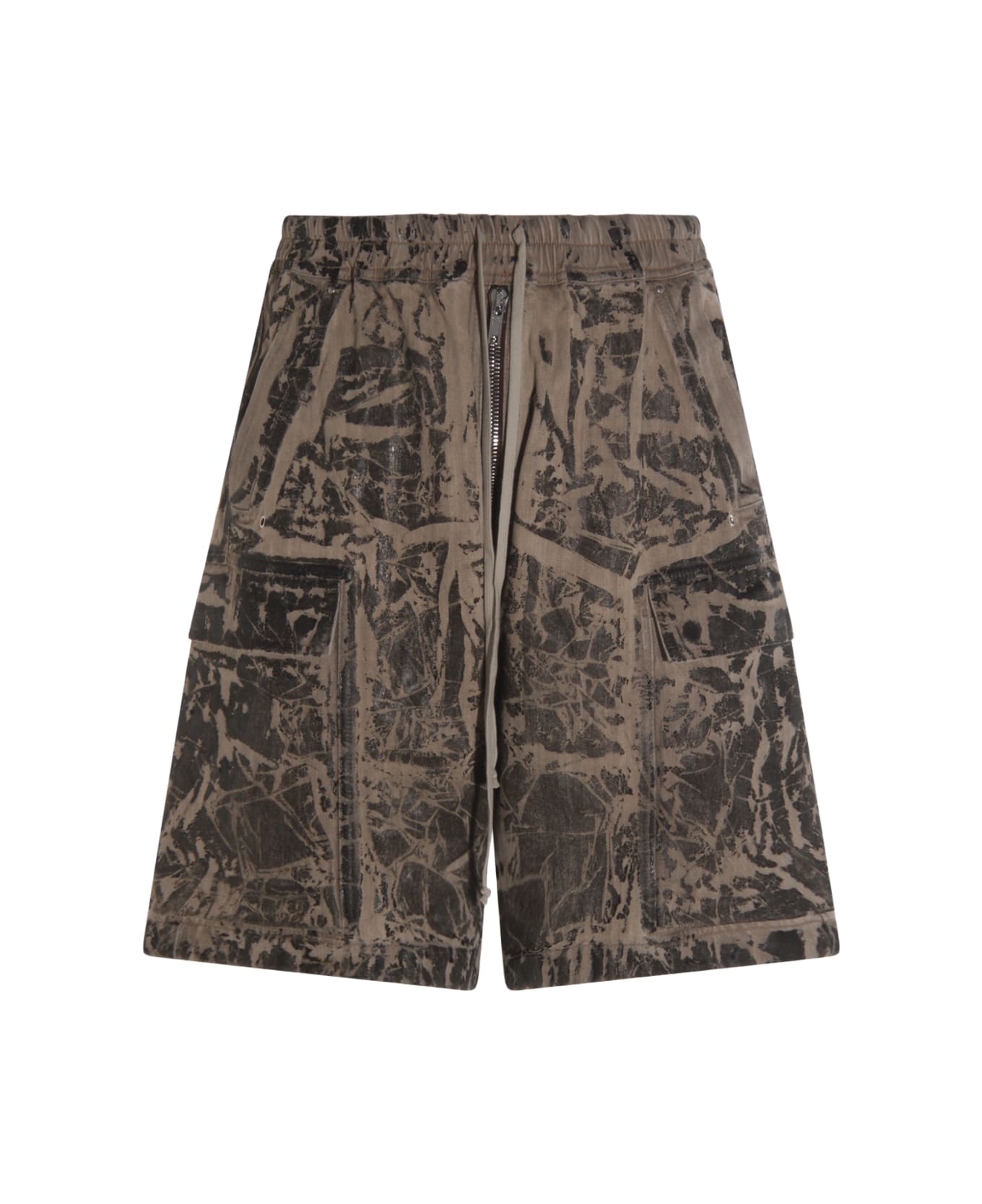 DRKSHDW Black And Beige Cotton Shorts - BLACK WASHED FOIL