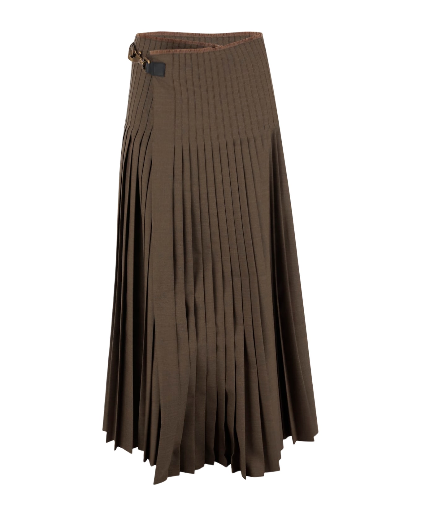 Burberry Long Pleated Skirt In Wool And Mohair - Brown