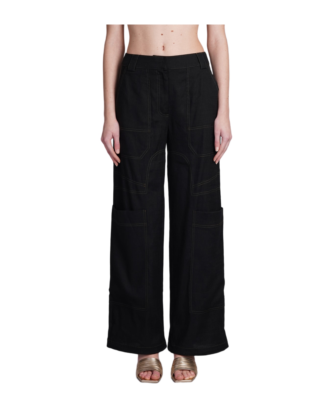 Cult Gaia Wynn Pants In Black Linen - black