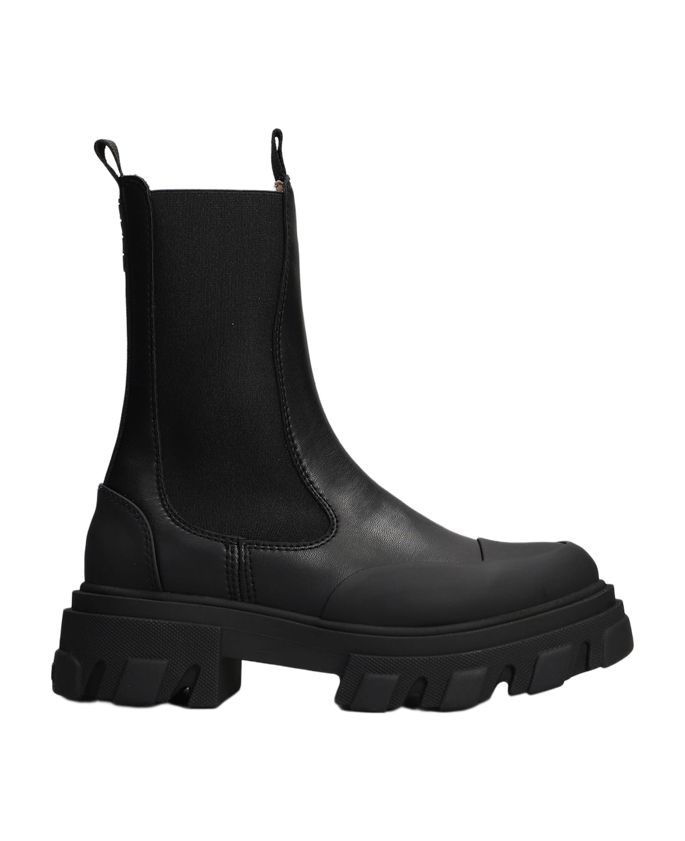 Ganni Combat Boots In Black Faux Leather - black
