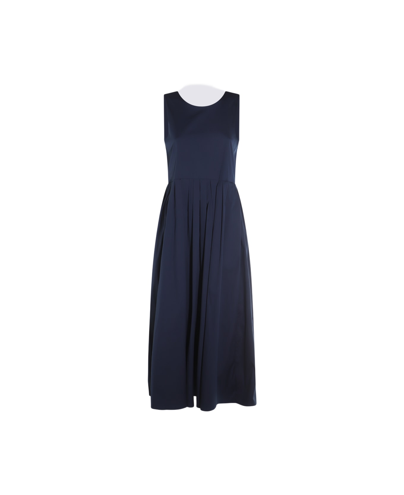 
S Max Mara Dark Blue Moirs Cotton Dress - Blue