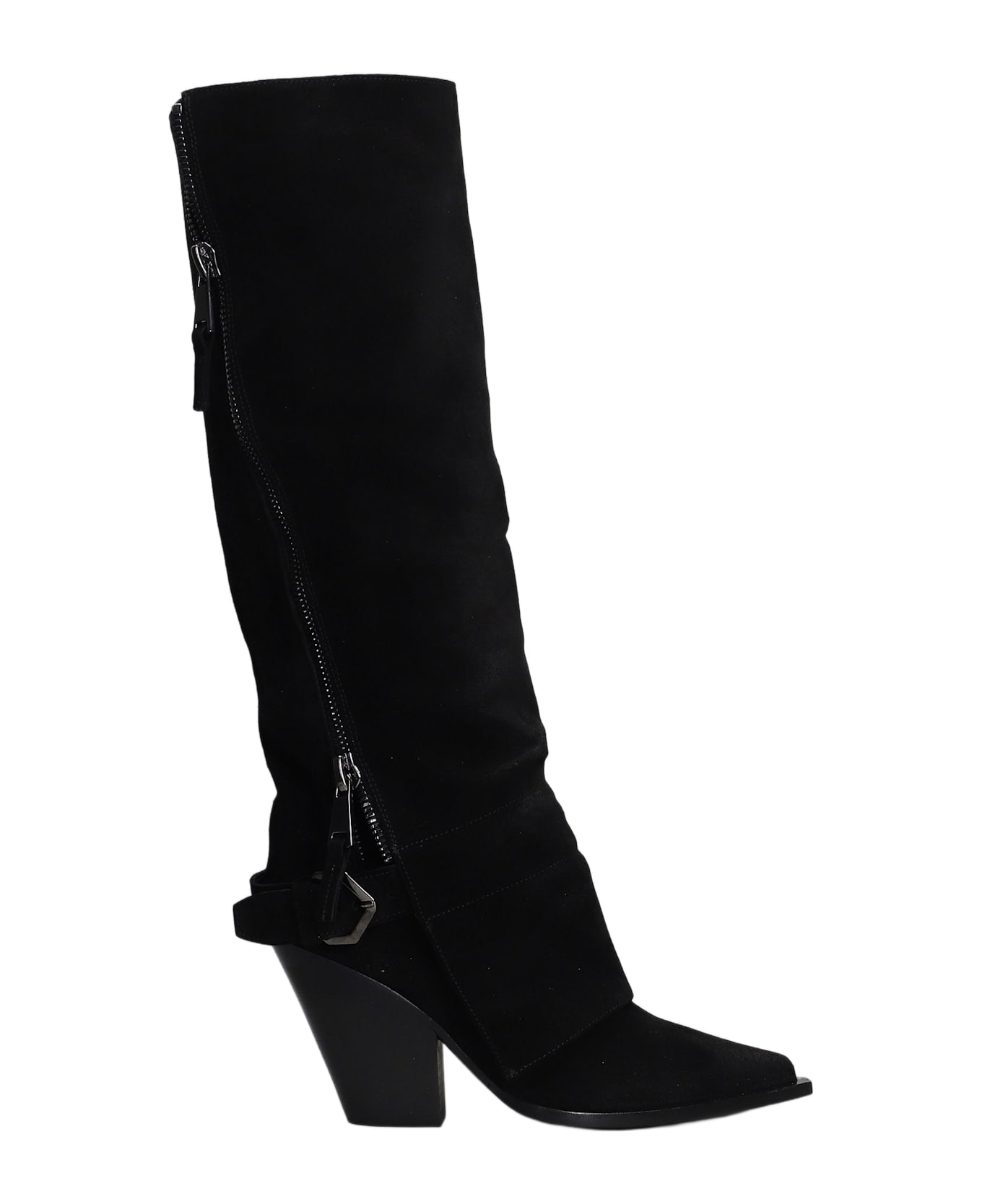 Elena Iachi Texan Boots In Black Suede - black