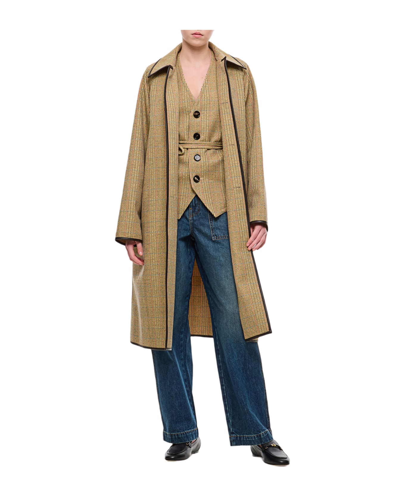 Bottega Veneta Wool Distorted Prince Of Wales Coat | italist
