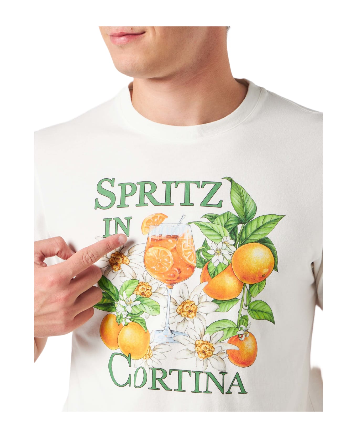 MC2 Saint Barth Man Heavy Cotton T-shirt With Spritz In Cortina Print - WHITE