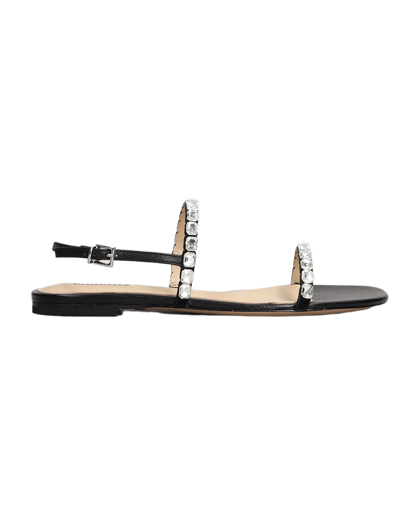 Lola Cruz Flats In Black Leather - black