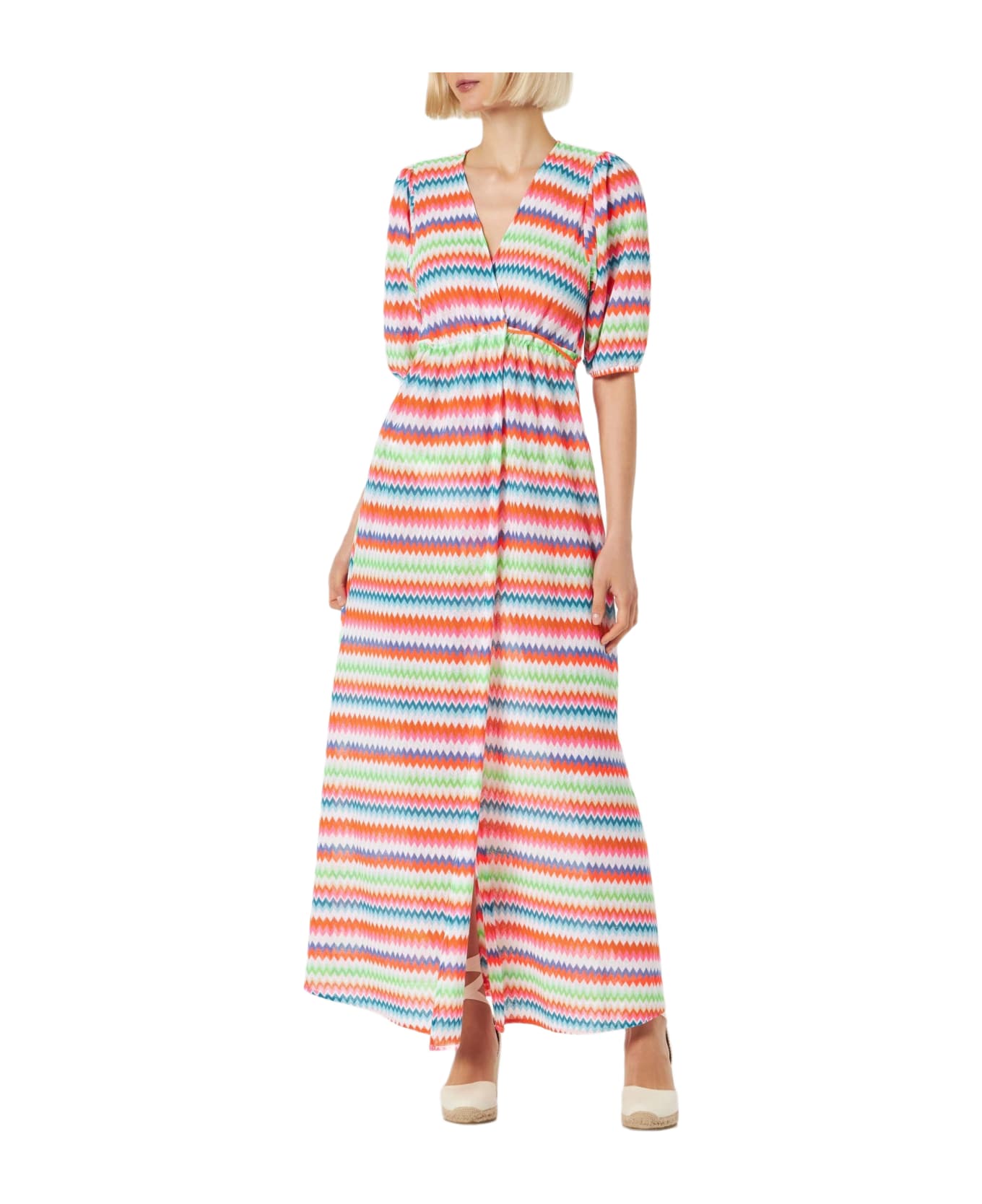 MC2 Saint Barth Chevron Raschel Knit Long Beach Dress Bliss With Striped Pattern - MULTICOLOR
