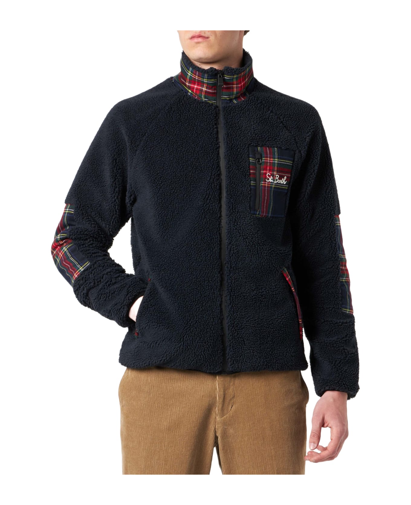 MC2 Saint Barth Sherpa Jacket With Pocket And St. Barth Embroidery - BLUE