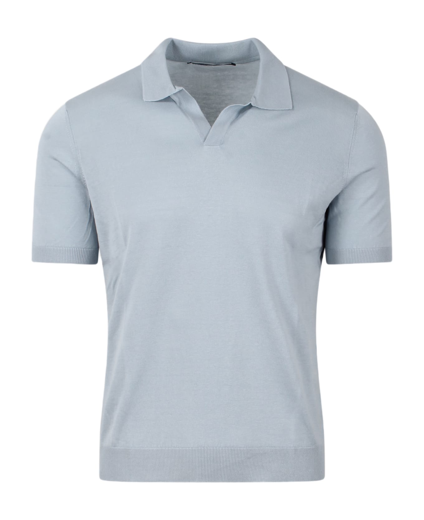Tagliatore Open Collar Knitted Polo Shirt - Clear Blue