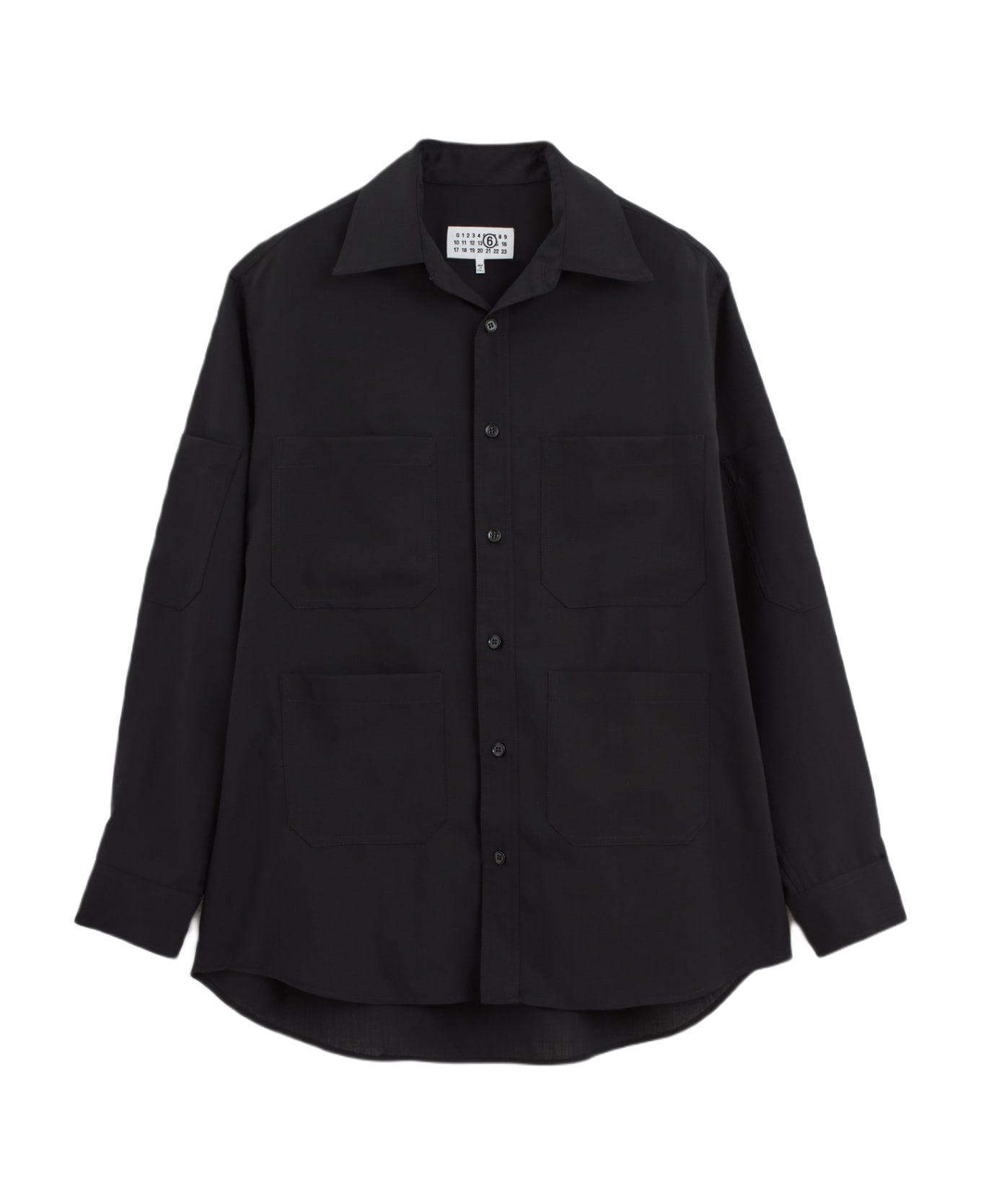 MM6 Maison Margiela Camicia A Maniche Lunghe Wool Shirt With Front Pockets - Nero