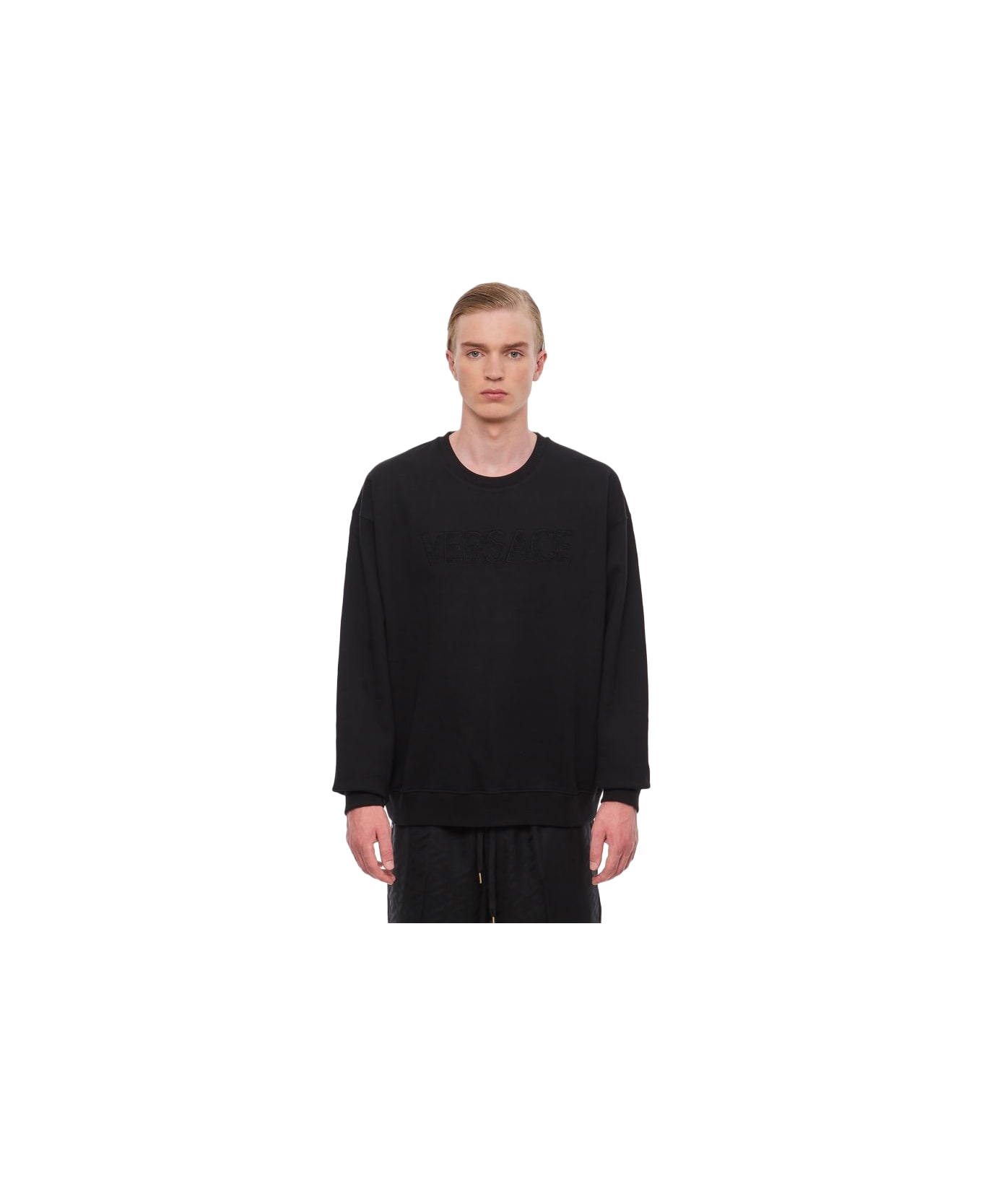 Versace Crewneck Embossed Logo Sweatshirt - Black