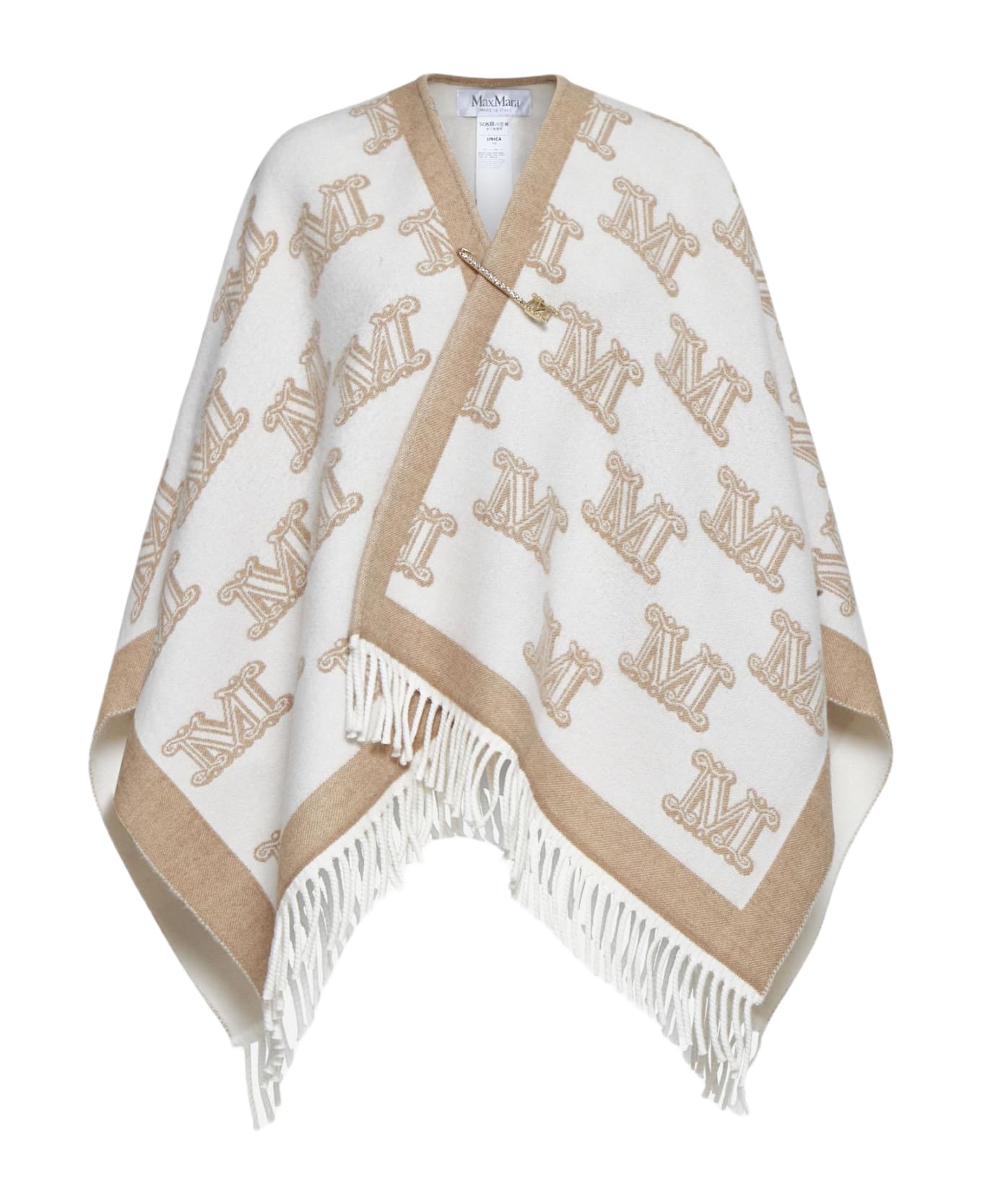 Max Mara Frine Safety-pin Wool Poncho - Vanilla
