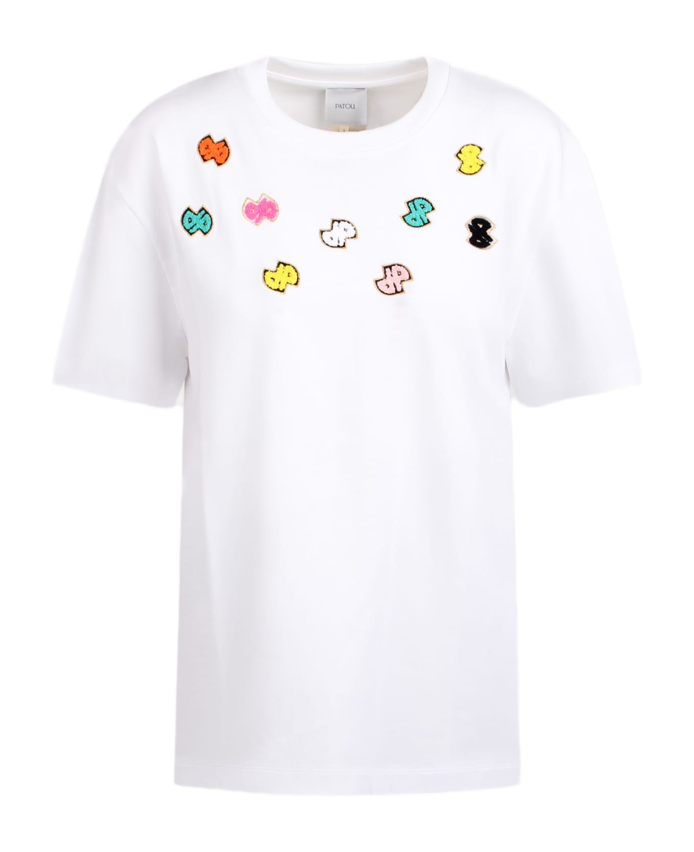 Patou Cotton T-shirt With Colorful Embroidered Logos Tシャツ