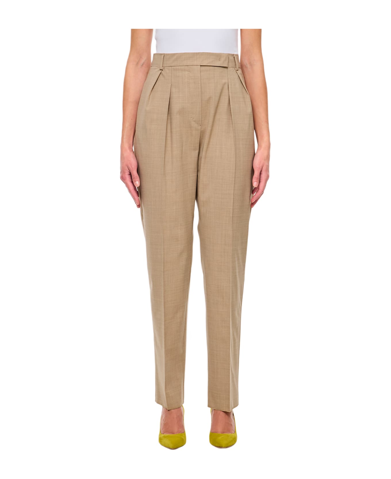 Max Mara Finale High Waist Trousers With Sartorial Pinces - Beige
