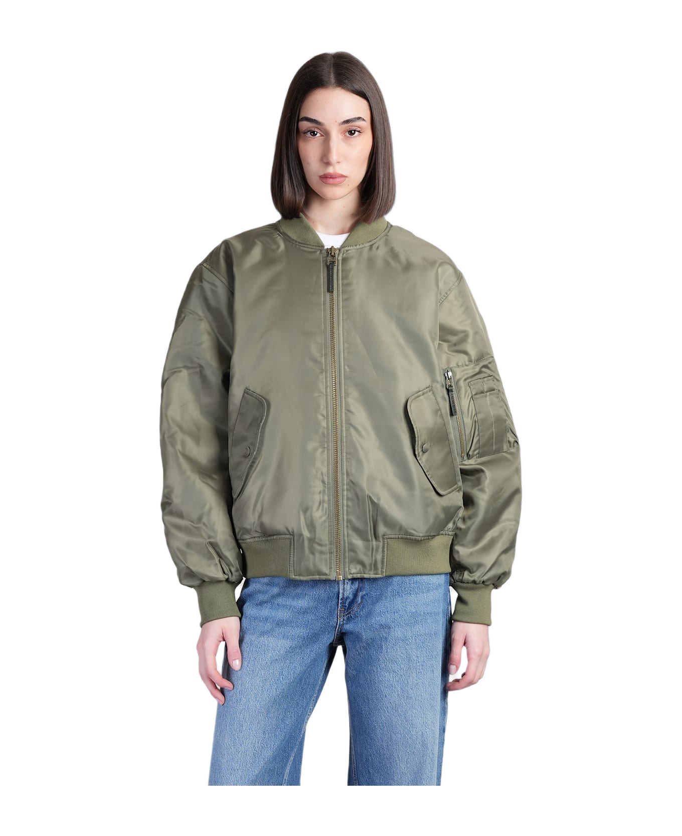Anine Bing Leon Bomber In Green Polyester - ARMY GREEN