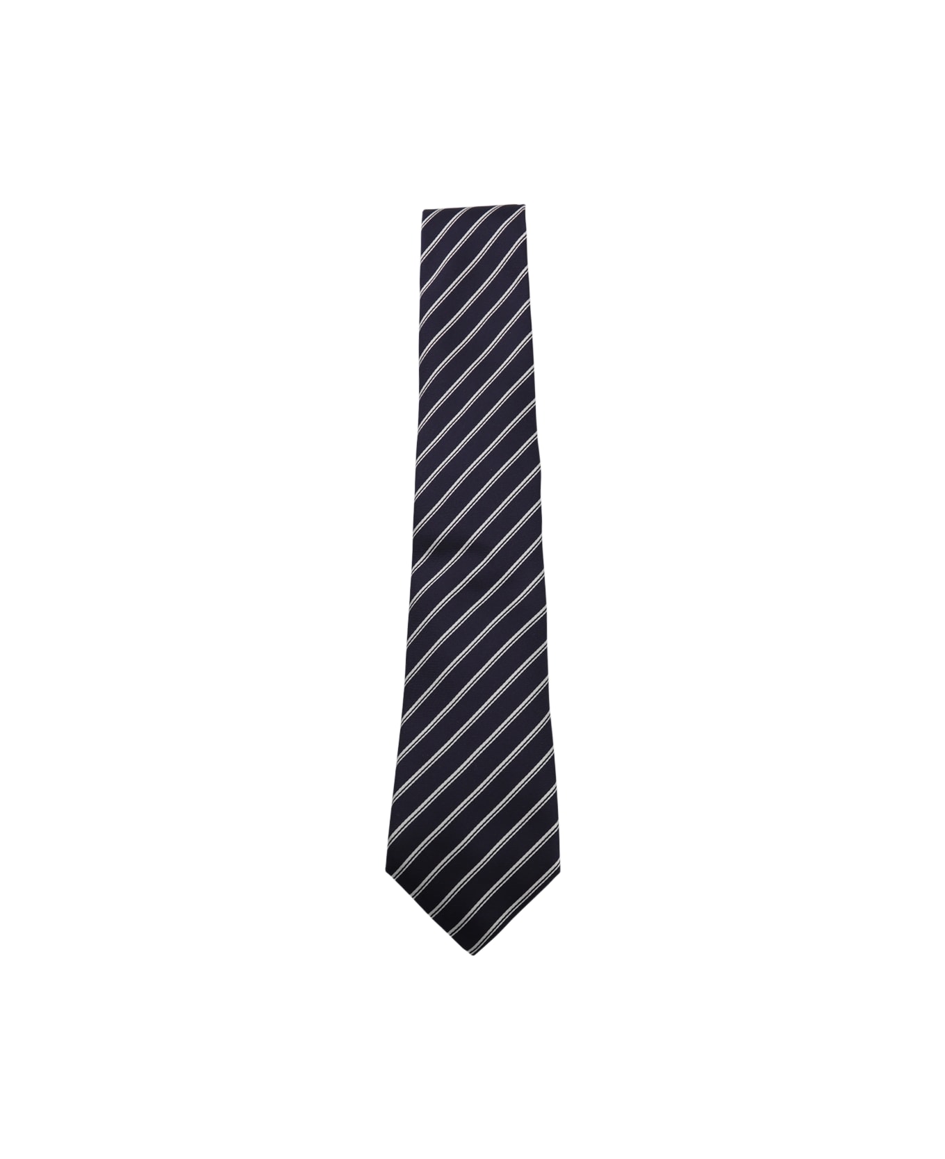 Canali Navy And White Silk Tie - Blue