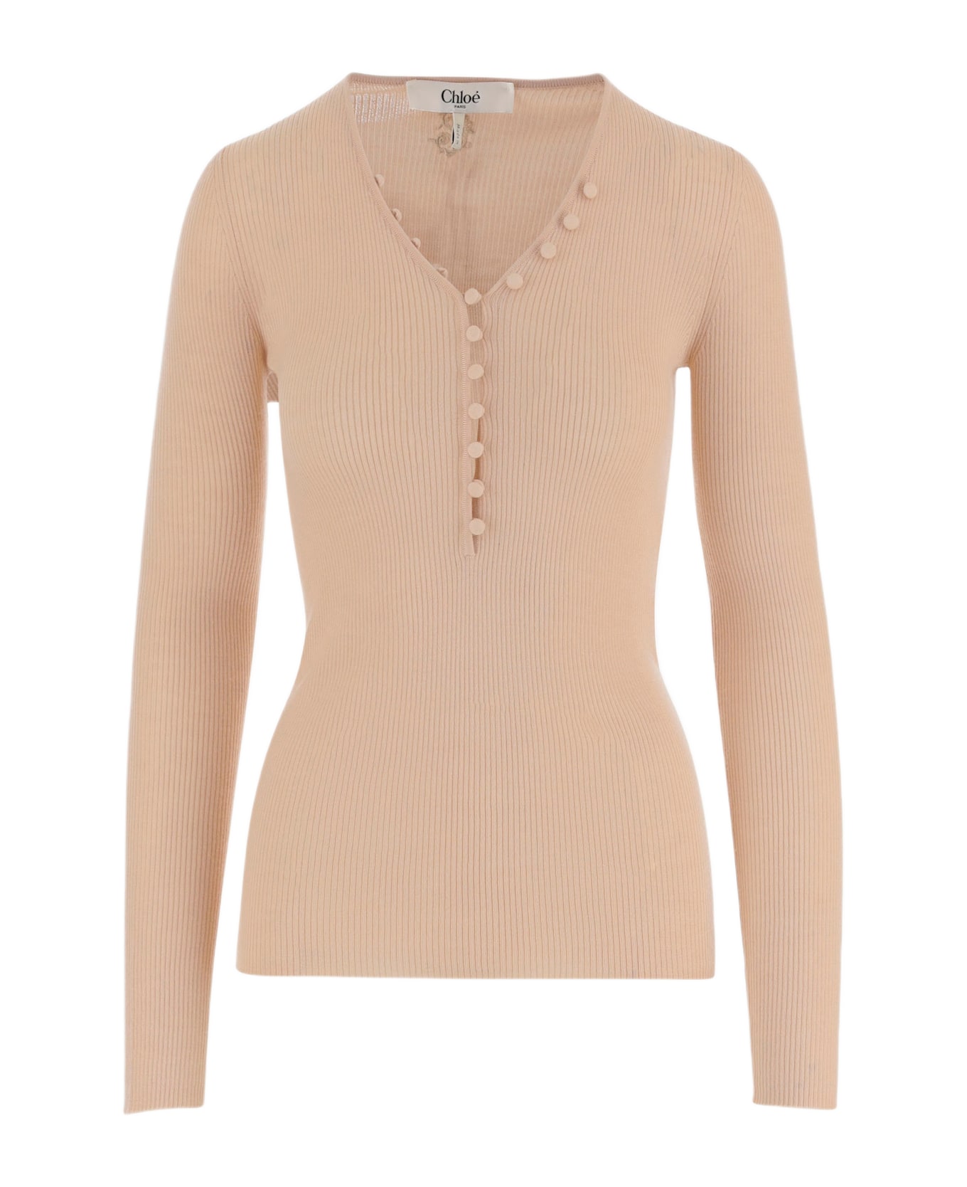 Chloé Wool Henley Shirt - Beige